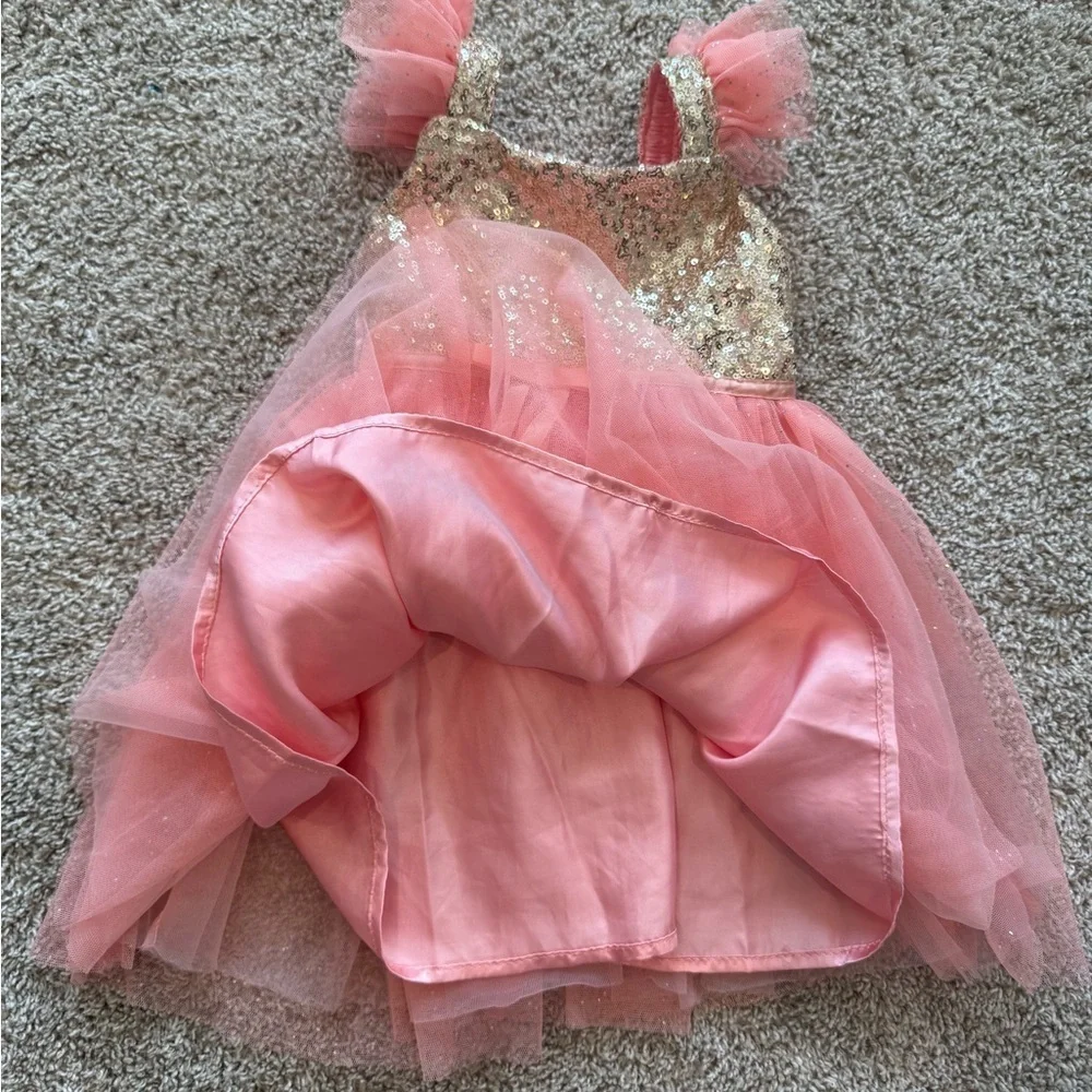 Popatu Toddler 2T Sequin Tulle Party Dress – Pink & Gold Sparkle Dress Fancy